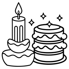 Birthday Cake & Candle Line Art Icon Set