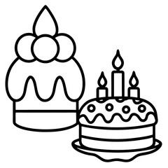 Birthday Cake & Candle Line Art Icon Set