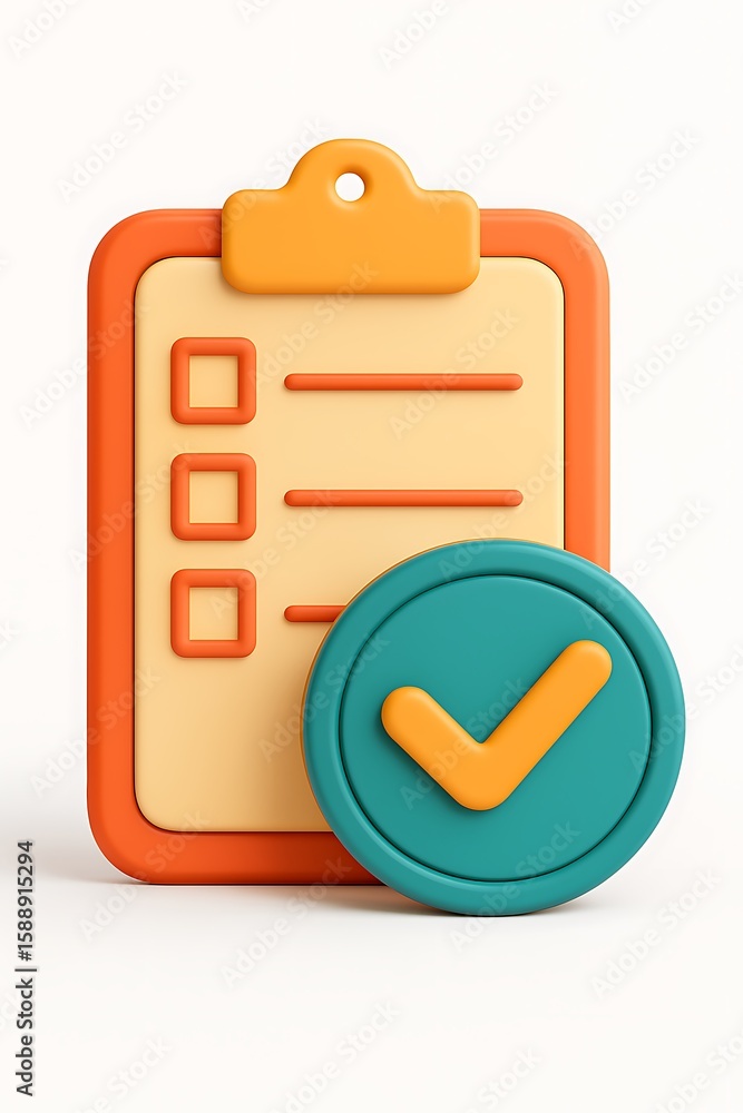 Aufkleber 3d checklist icon with check mark and task completion isolated on white background