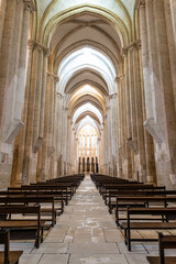Interior of Alcobaca monastery, Mosteiro de Santa Maria de Alcobaca in Portugal. A Medieval Roman Catholic Monastery