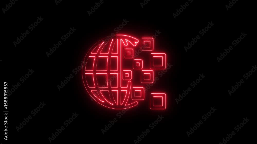 Aufkleber red neon globe with connecting squares animated abstract design perfect for technology global