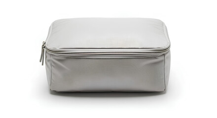 Blank neutral-toned travel packing cube mockup zipped shut