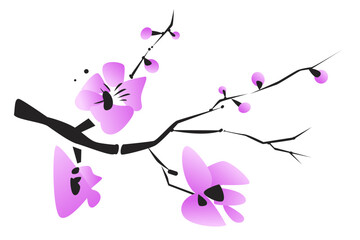 Abstract blossoming spring branch. Japan style nature vector illustration