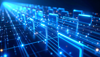 Abstract Blue Digital Data Network Flowing Through Grid