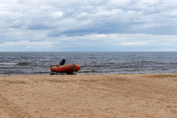 Inflatable Boat on Sandy Beach