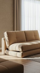 Fototapeta premium Light beige sofa, modern, fold-out, interior