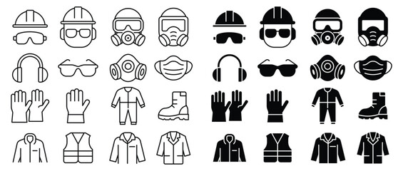 Safety Equipment Icons Set for Engineering and Construction Use
