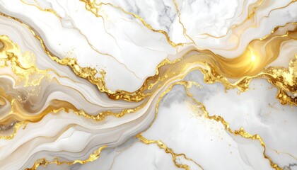 Abstract White Marble Texture with Flowing Gold Veins and Sparkles Highlighting a Luxurious Surface