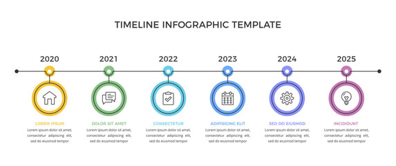 Timeline infographics template with 6 connected elements, vector eps10 illustration