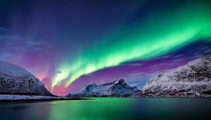 vibrant green and purple aurora borealis over norway keywords