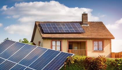 Fototapeta premium old home vs modernized home with solar panels