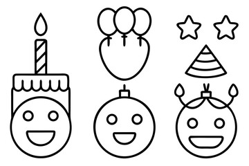 Birthday Emoji Pack Minimal Line Art Vector Set