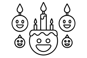 Birthday Emoji Pack Minimal Line Art Vector Set