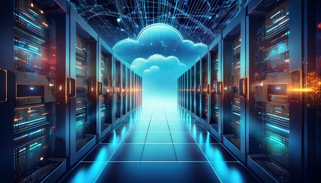 datacenter server room cloud storage technology and big data processing protecting data security concept digital information