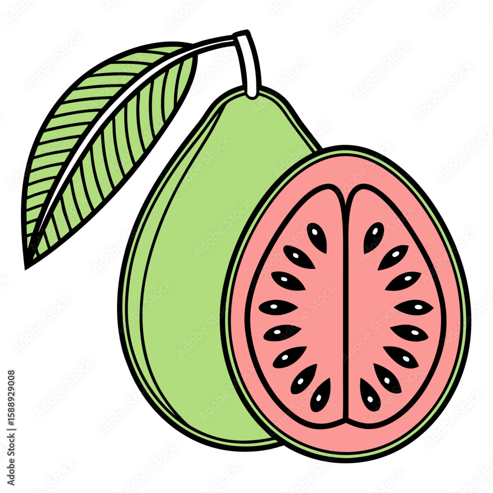 Poster guava fruit icon with slice flat vector..