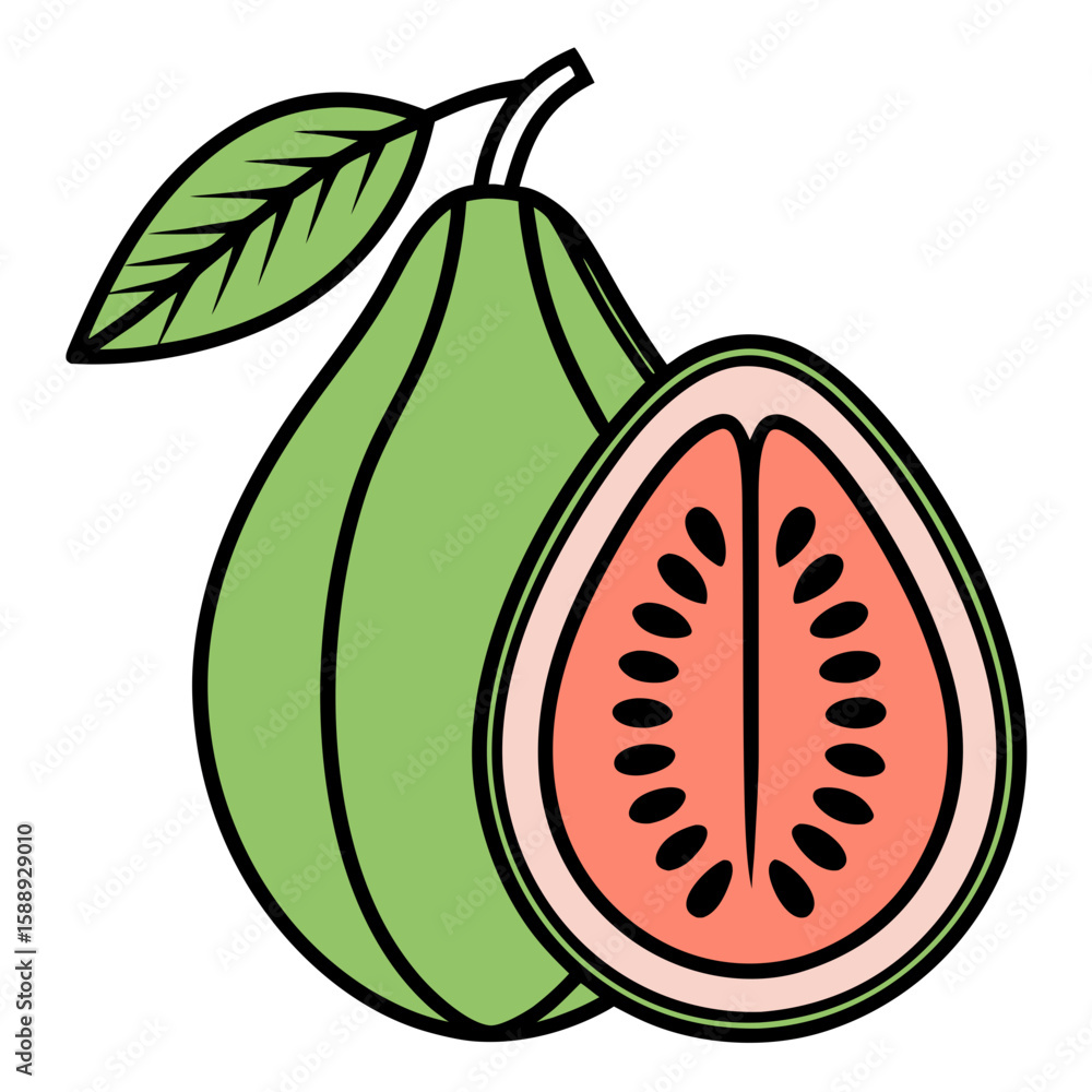 Poster guava fruit icon with slice flat vector..