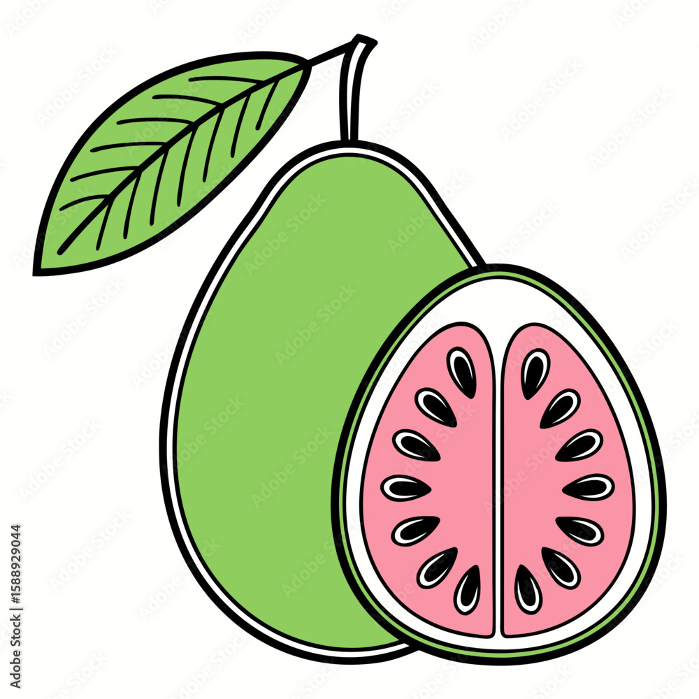 Poster guava fruit icon with slice flat vector..