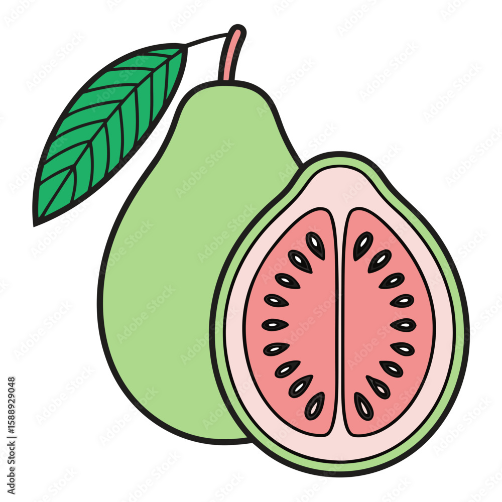 Poster guava fruit icon with slice flat vector..