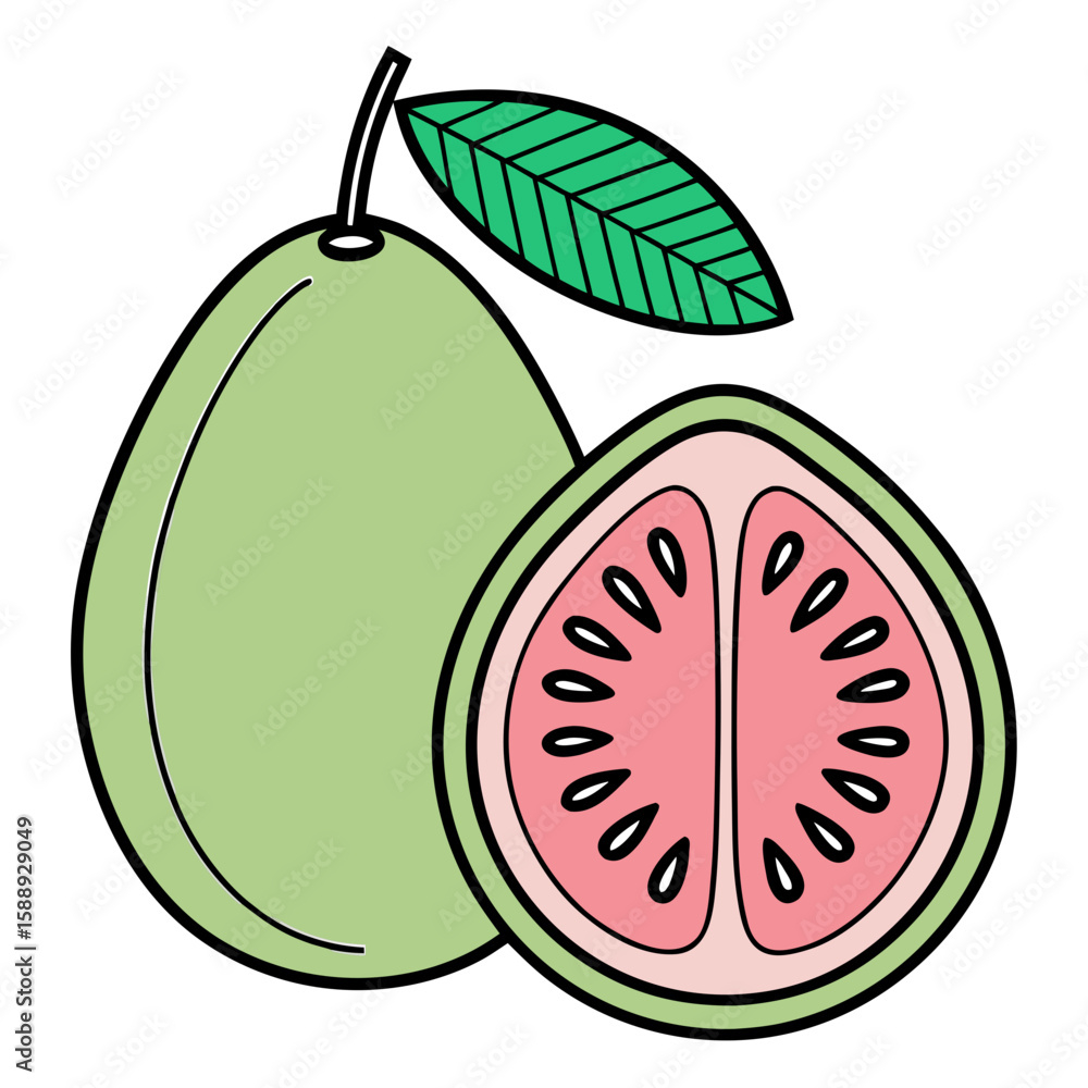 Poster guava fruit icon with slice flat vector..