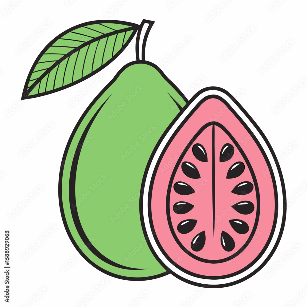 Poster guava fruit icon with slice flat vector..