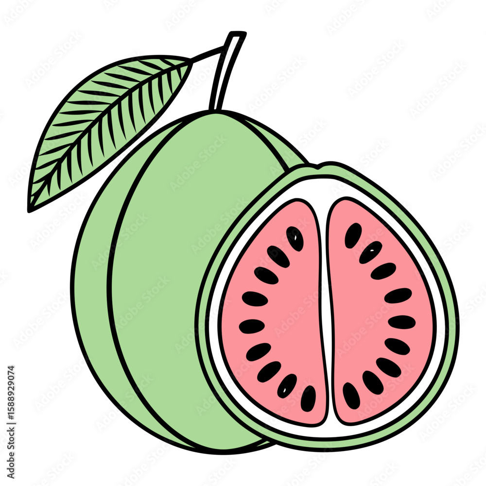 Poster guava fruit icon with slice flat vector..