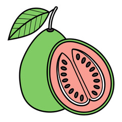 Guava Fruit Icon with Slice Flat Vector..