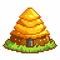 Colorful Pixel Art Beehive on Grass   Retro Video Game Style Nature Illustration