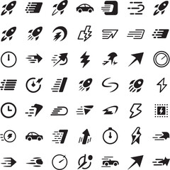 Dynamic Black and White Speed Icons Diverse Depiction of Velocity and Energy in Vector Format