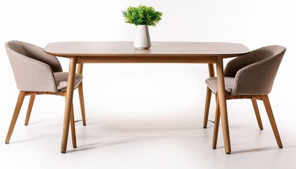 modern dining table and chair isolated on white background wooden and fabric kitchen dining table