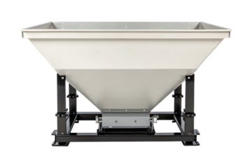 Industrial gray vibratory feeder with wide white hopper and black frame image