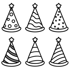 Christmas Party Hat Line Art Vector Set