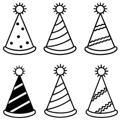 Christmas Party Hat Line Art Vector Set