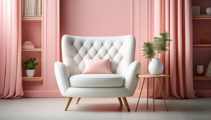 white chair in living room for interior or graphic backgrounds minimal style concept pastel color style