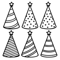 Christmas Party Hat Line Art Vector Set