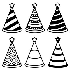 Christmas Party Hat Line Art Vector Set