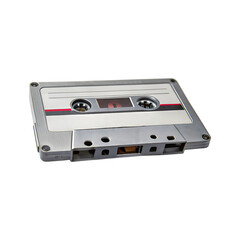 Obraz premium Silver audio cassette tape with red stripe detail vintage retro
