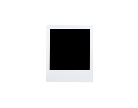 Blank white instant camera photo frame with a classic square format and thick bottom border.
