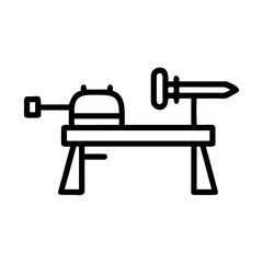 Workbench with vice for woodworking and crafting, minimalistic black line drawing
