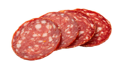 Spicy salami slices with white fat marbling cured meat