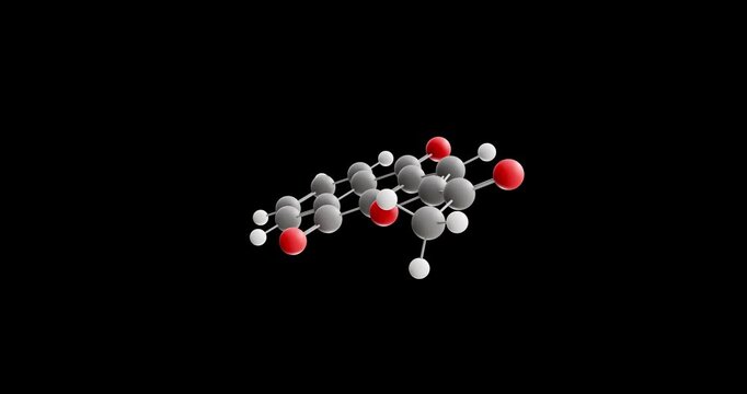 Napabucasin molecule, rotating 3D model of antineoplastic activity, looped video on a black background
