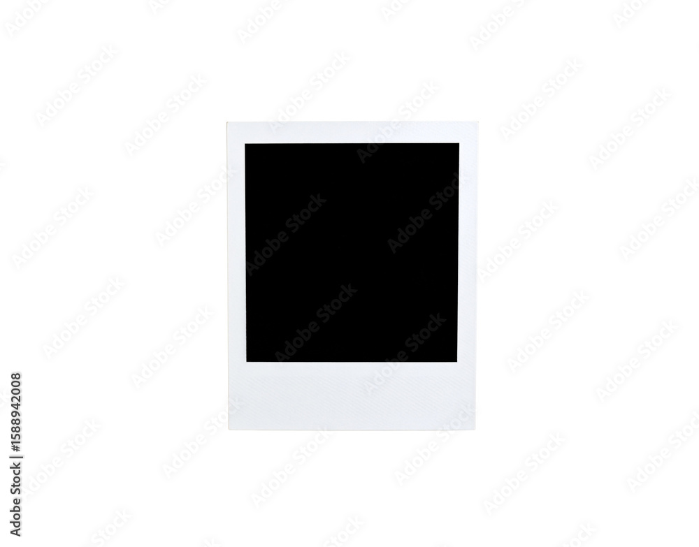 Poster empty white instant photograph frame with a classic square format and textured border.