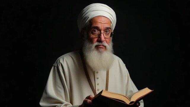 Elderly Islamic Scholar Reading Quran &ndash; Mawlid al-Nabi Wisdom & Devotion
