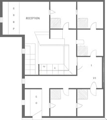 Modern Office Floor Plan: Efficient Layout with Reception, Workspaces, and Meeting Areas flat vector illustration