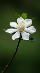 Single white flower, delicate petals, vibrant green backdrop