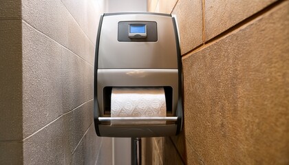 wall mounted paper towel dispenser in public restroom