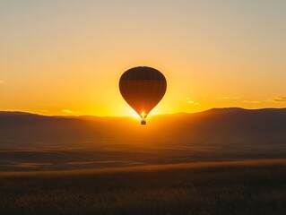Obraz premium Silhouette of a hot air balloon floating at sunrise