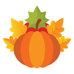 Whimsical pumpkin adorned with a detailed crown of autumn foliage perfect for seasonal promotions