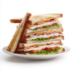 Club sandwich with ham and vegetables