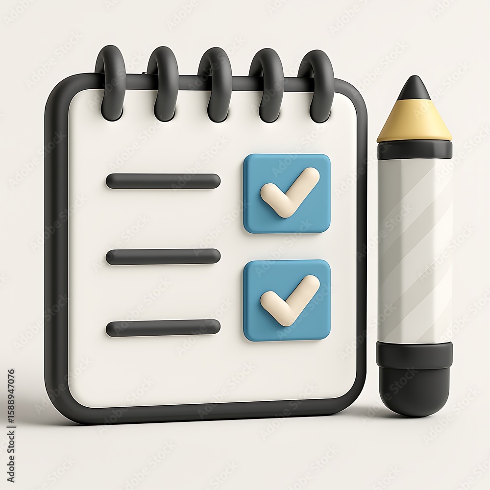 Aufkleber 3d checklist with checkmarks and pencil isolated on white background