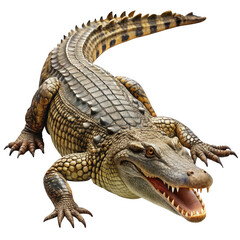 Photo of an alligator with its mouth open, isolated on a transparent background